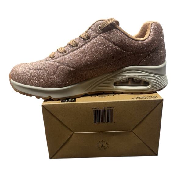 NWOT SKECHERS 9.5 AIR UNO GLITTER BOMB ROSE GOLD MEMORY FOAM SNEAKERS WOMEN - Picture 6 of 13